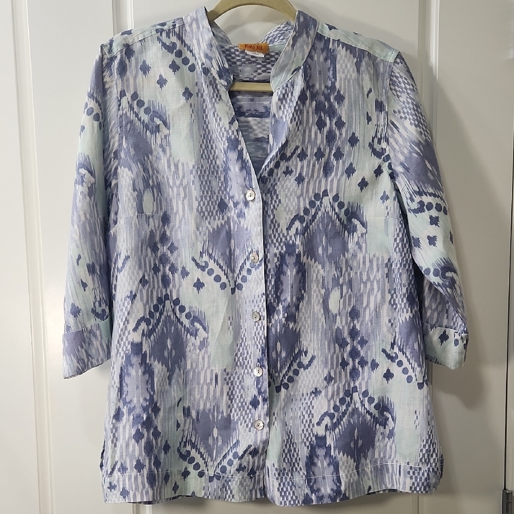 Ruby Rd. Linen Button Down Tunic Medium Blue